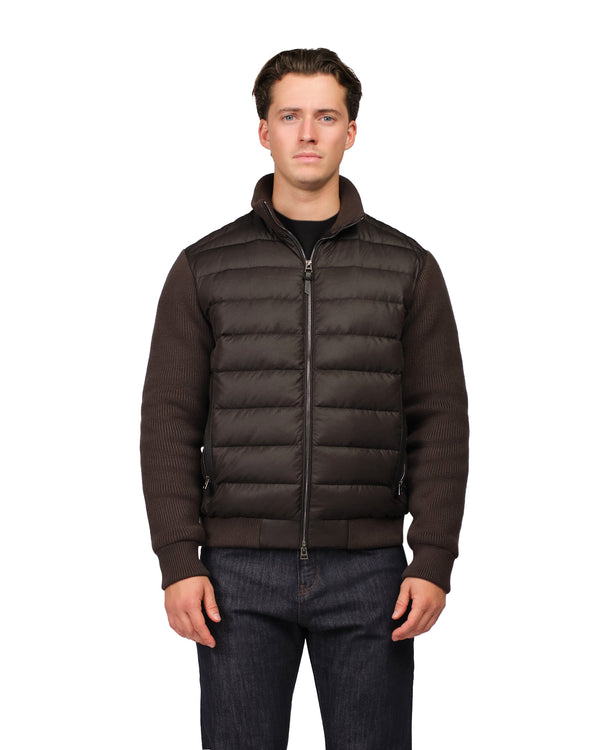 Man wearing a brown puffer jacket 