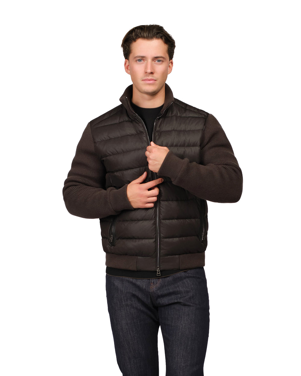Man wearing a brown puffer vest
