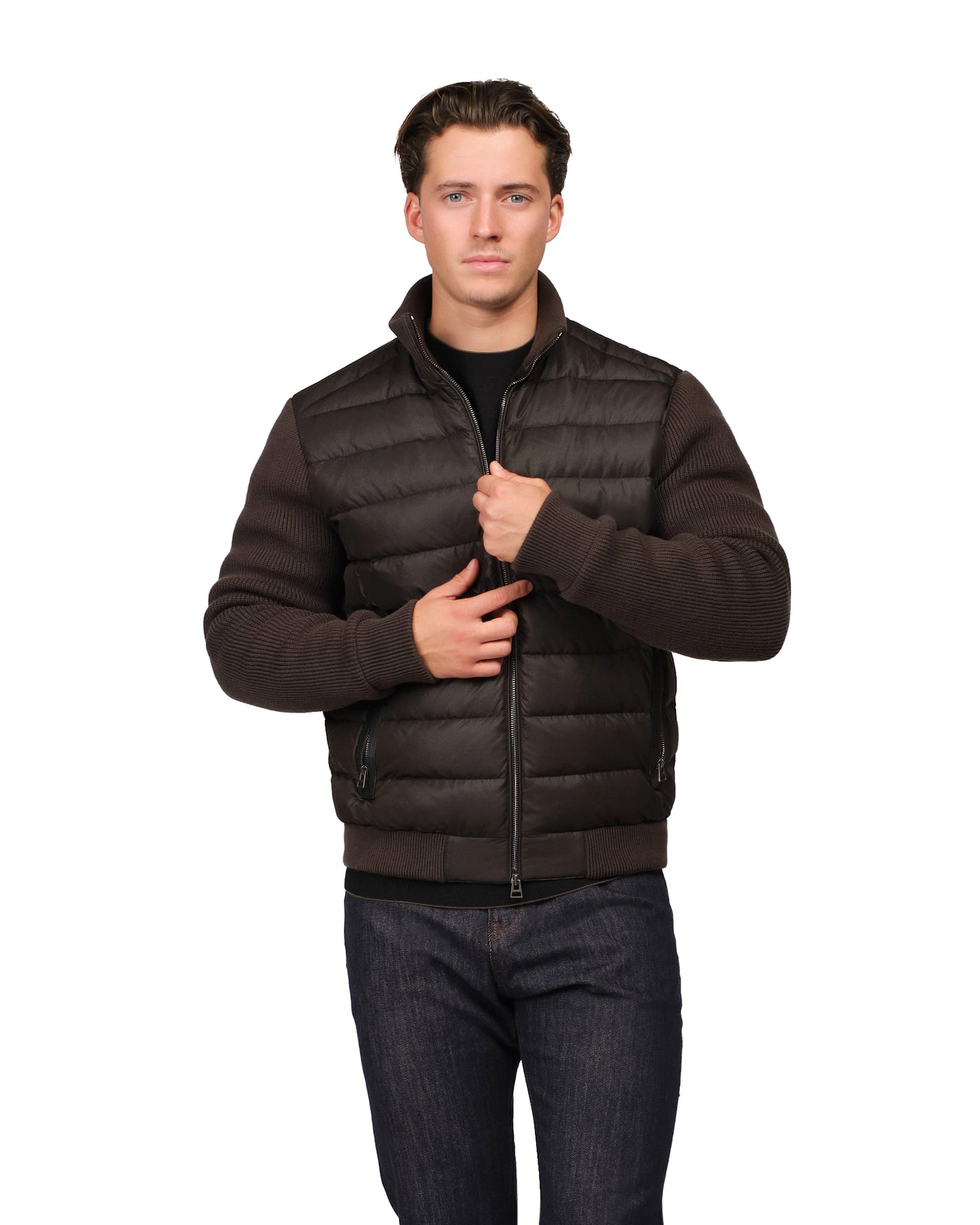 Man wearing a brown puffer vest