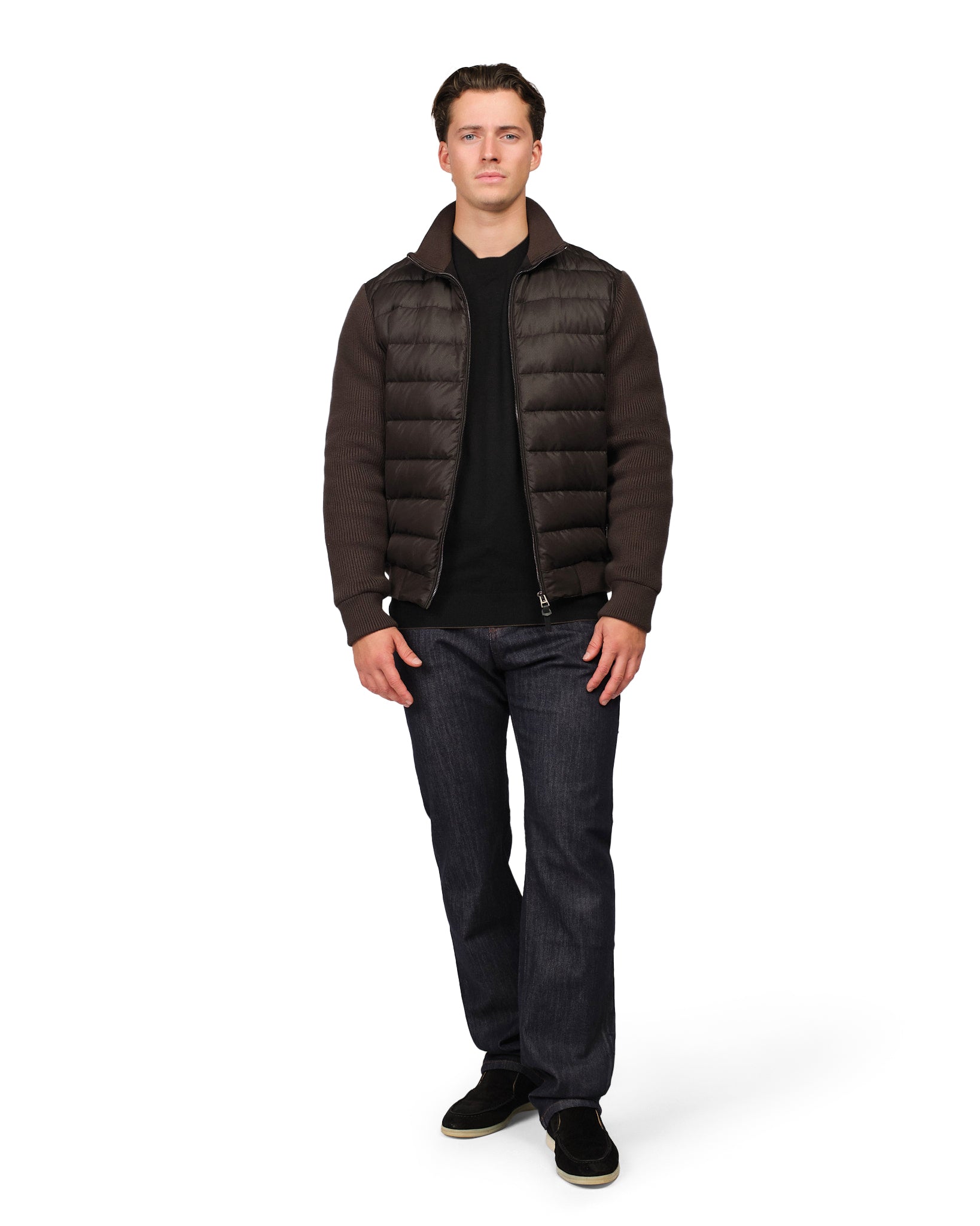Man wearing a brown puffer jacket