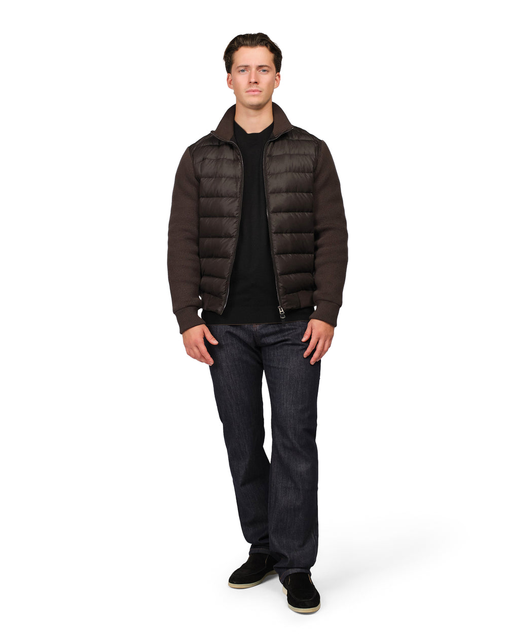 Man wearing a brown puffer jacket