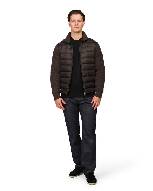 Man wearing a brown puffer jacket
