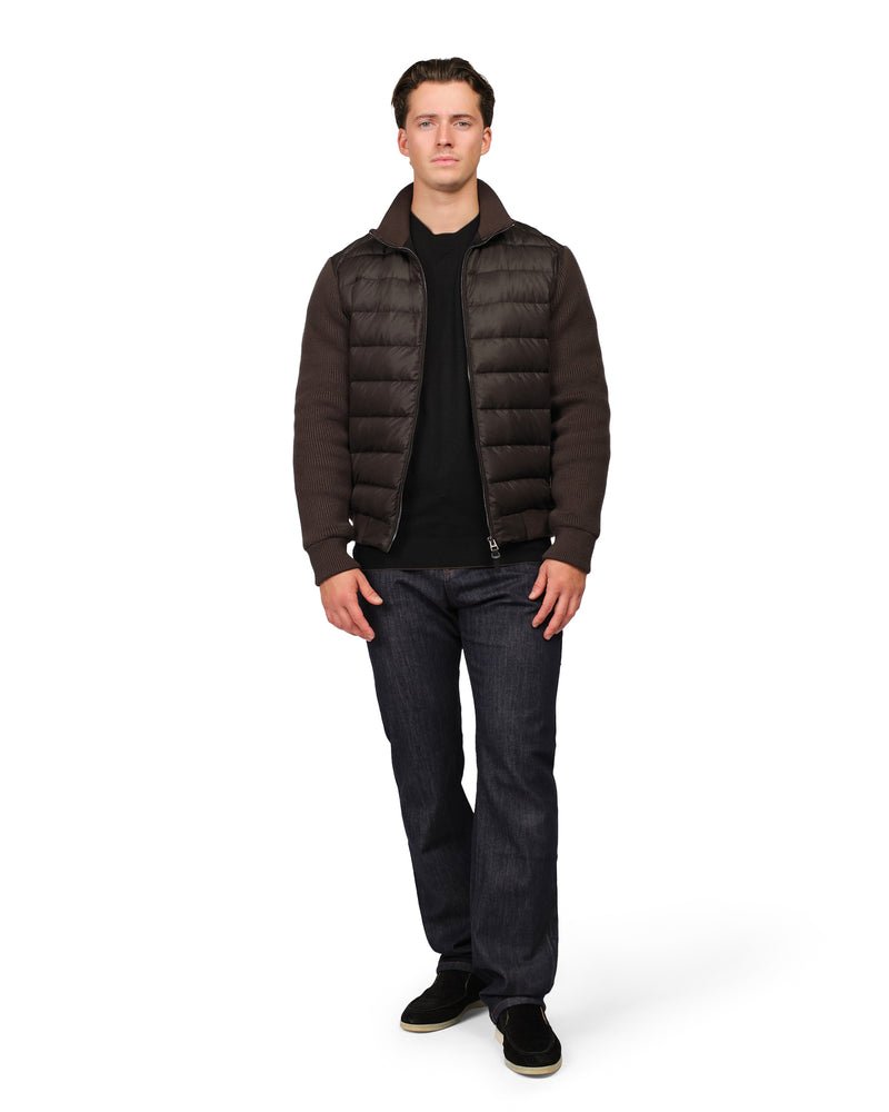 Man wearing a brown puffer jacket