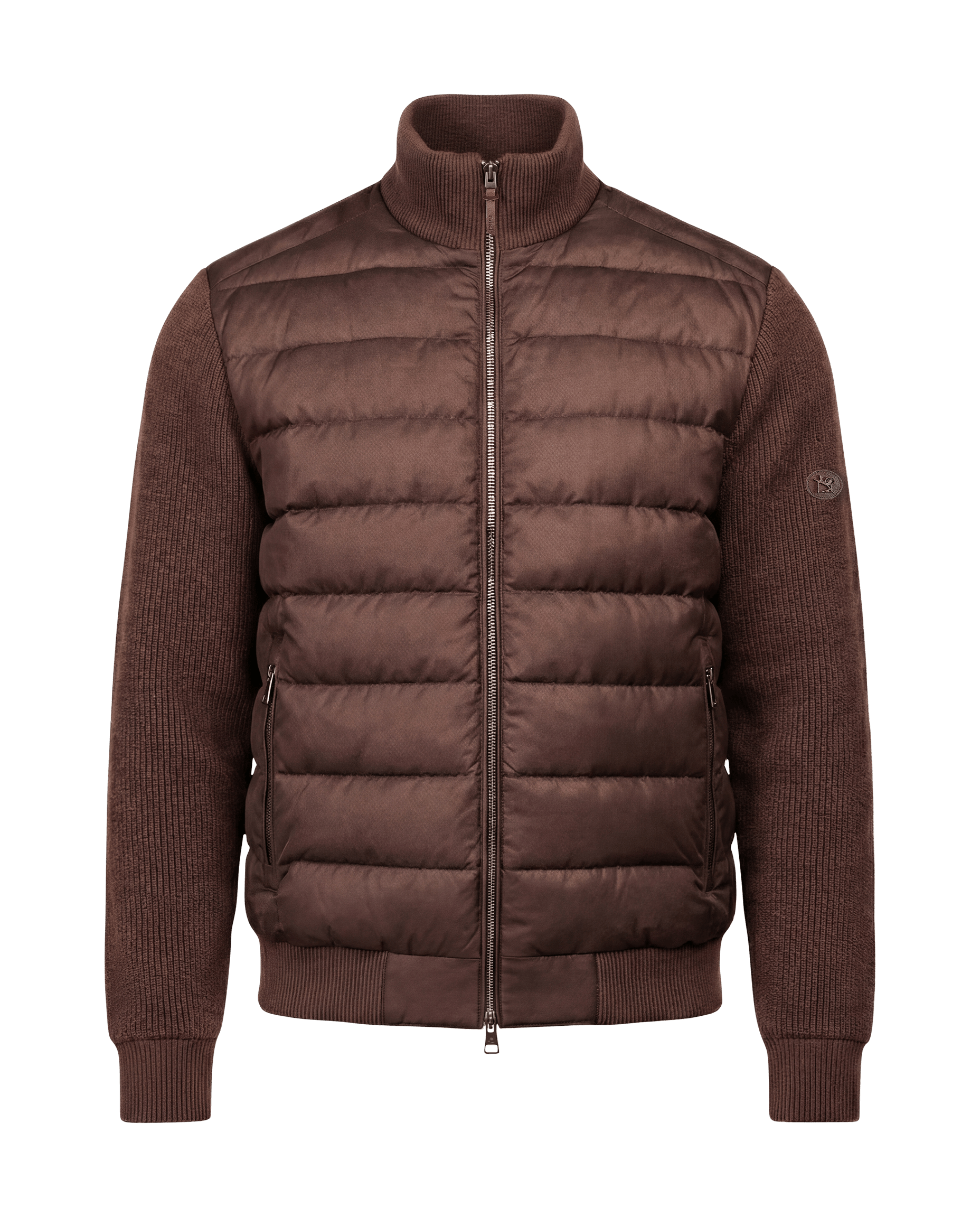 Brown puffer jacket on a black background