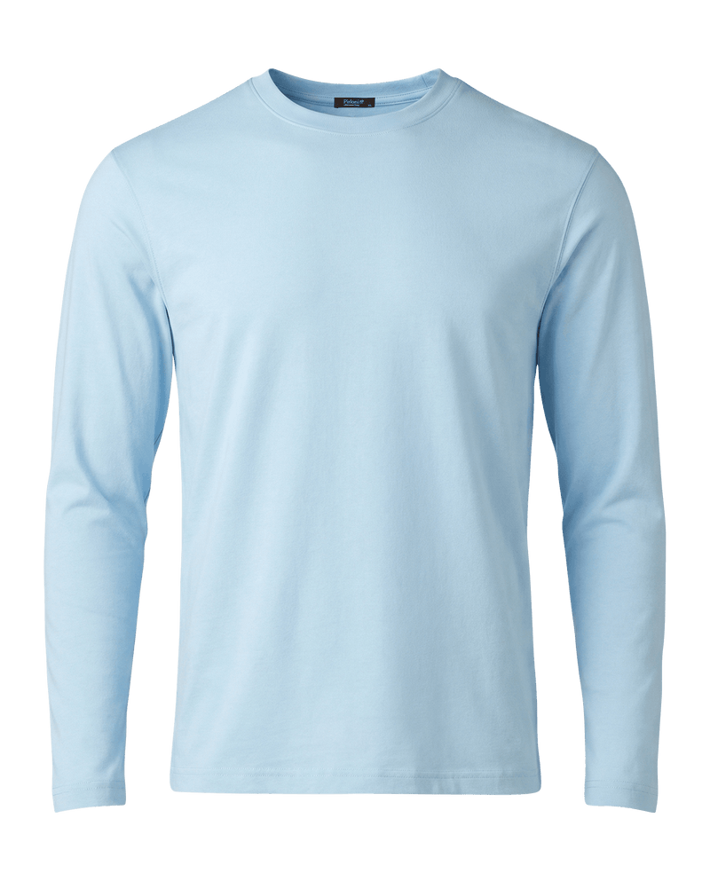 Light blue long-sleeve shirt on a black background