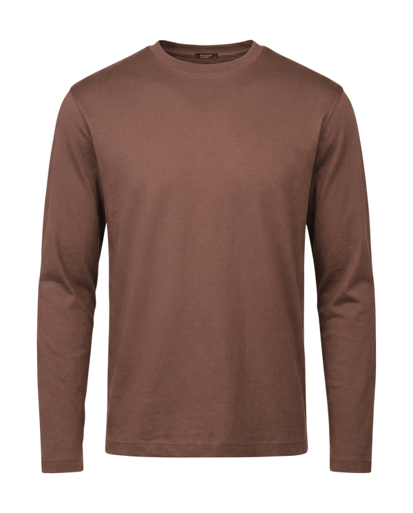 Brown long-sleeve shirt on a black background