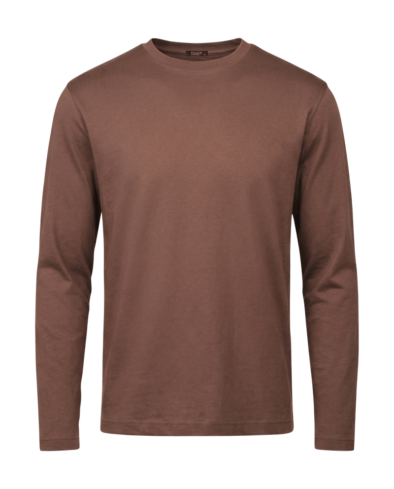 Brown long-sleeve shirt on a black background