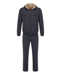 Navy tracksuit with beige hood on a white background