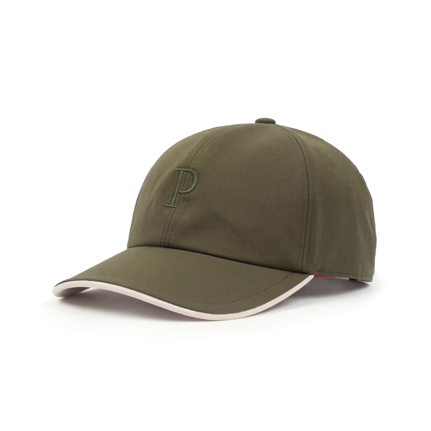 Green baseball cap with a logo on a white background