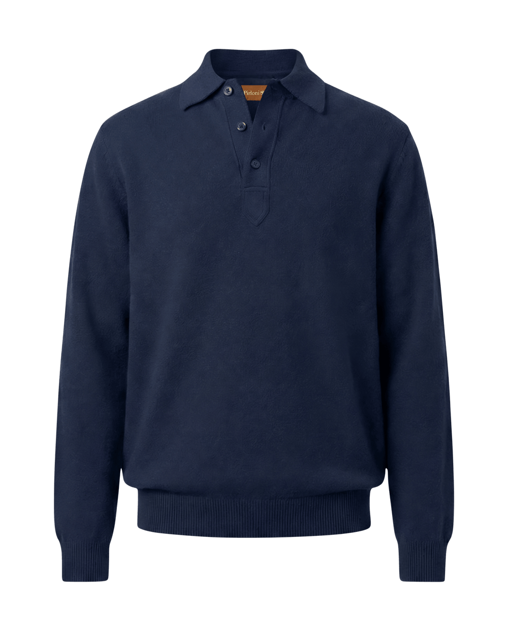 Navy blue sweater with a collar on a black background