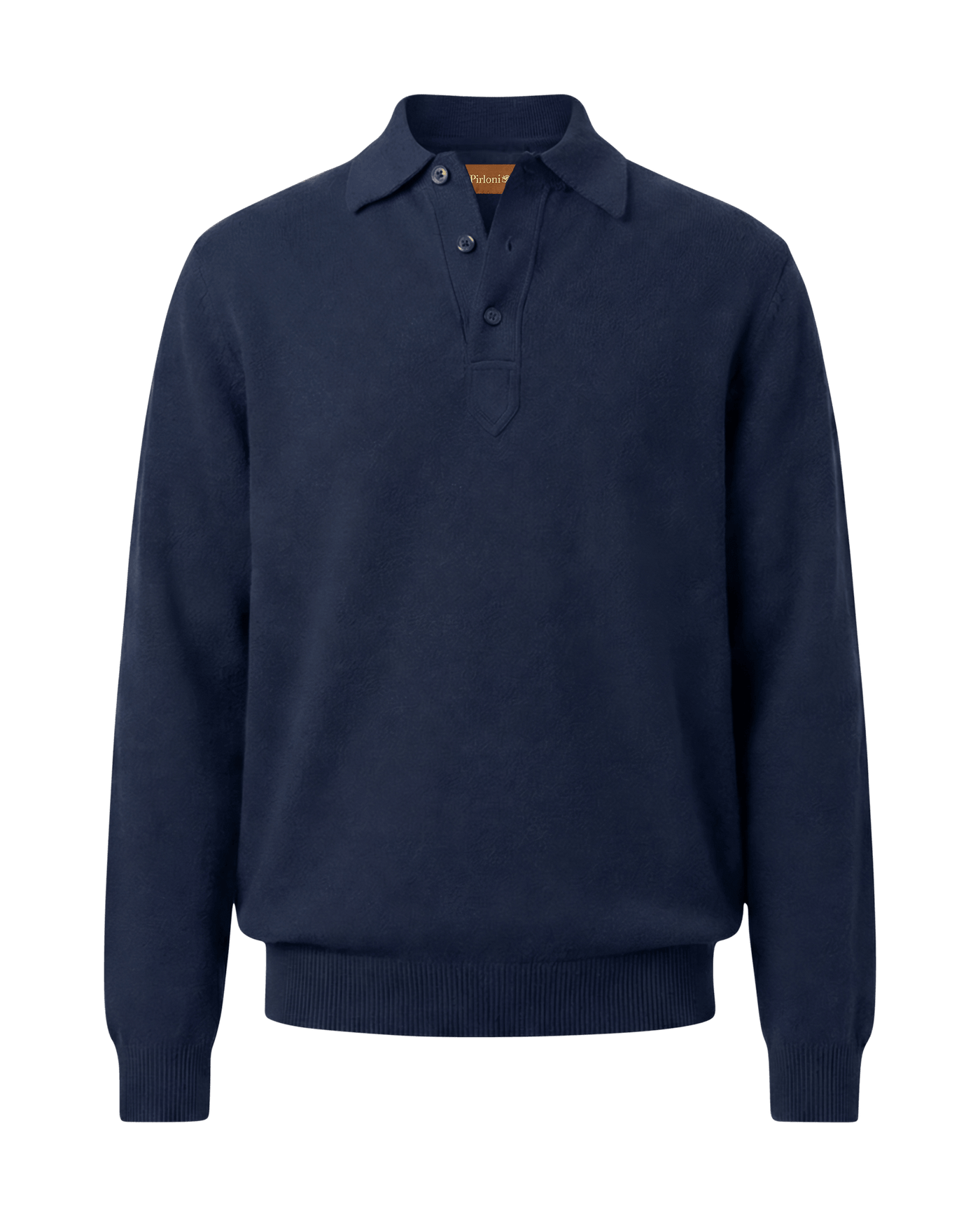 Navy blue sweater with a collar on a black background