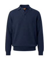 Navy blue sweater with a collar on a black background