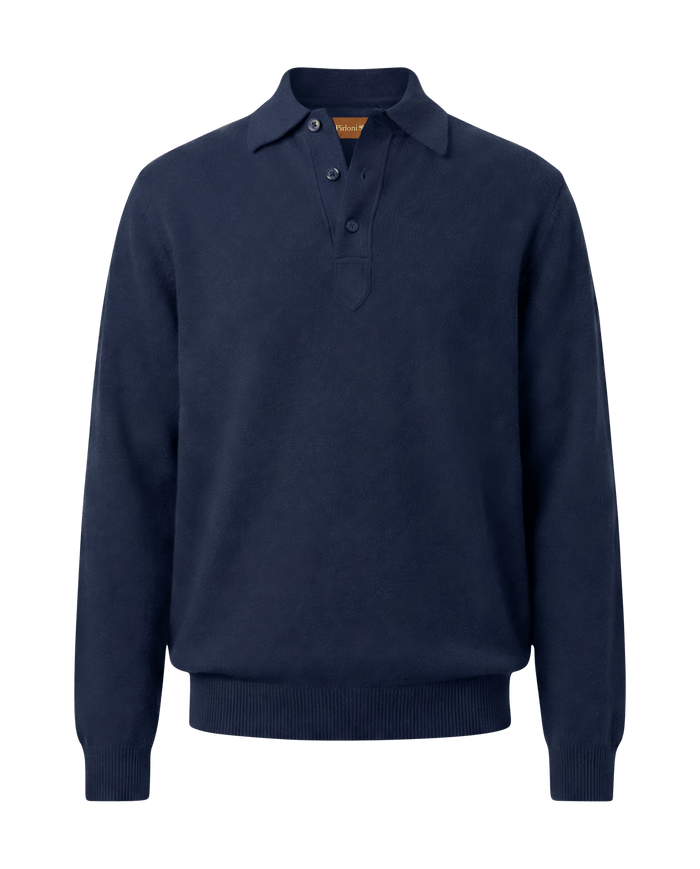 Navy blue sweater with a collar on a black background