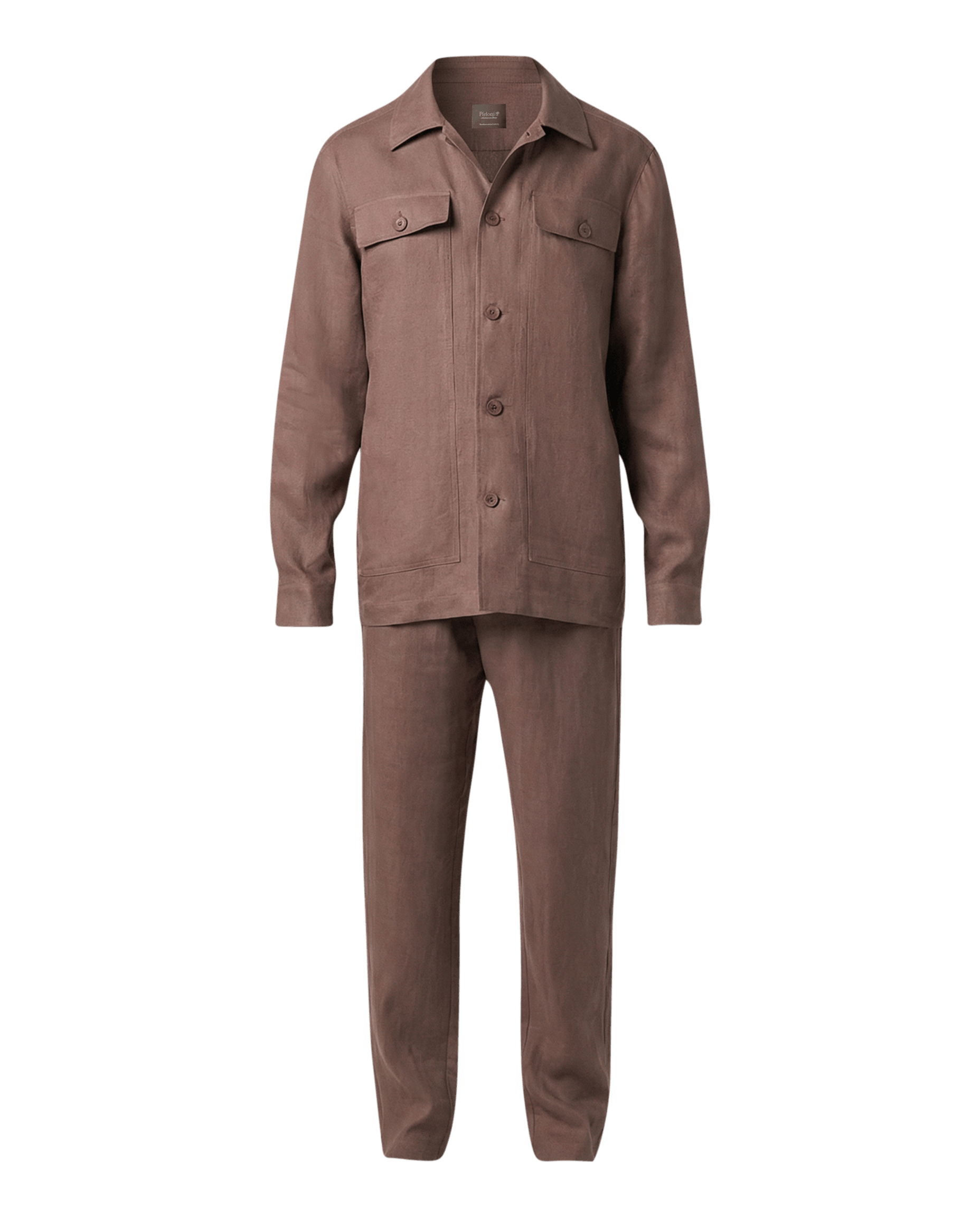 Brown jacket and pants set on a black background