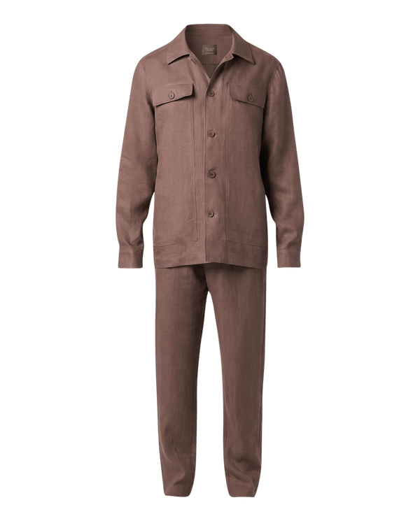 Brown jacket and pants set on a black background