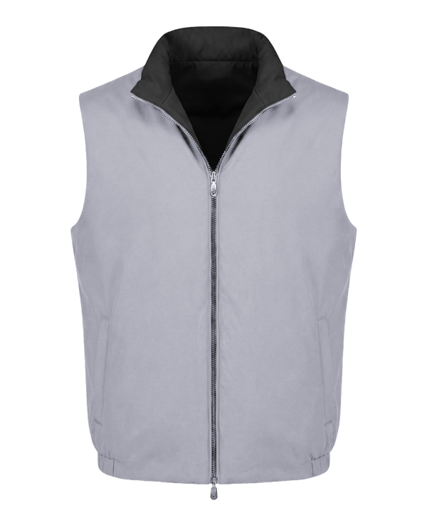 Gray vest with a black collar