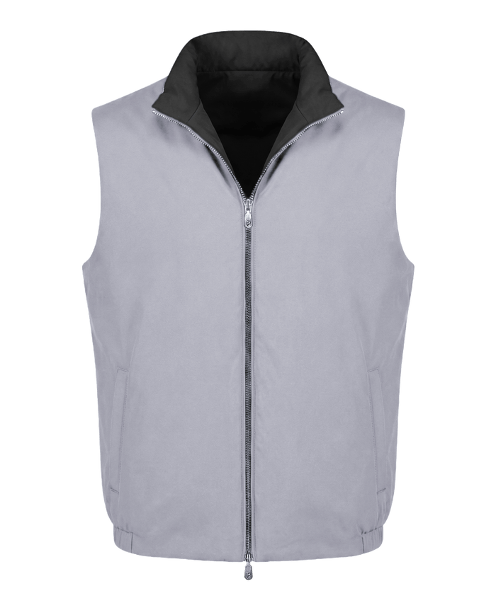 Gray vest with a black collar