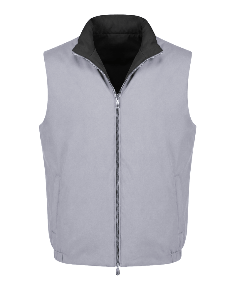 Gray vest with a black collar