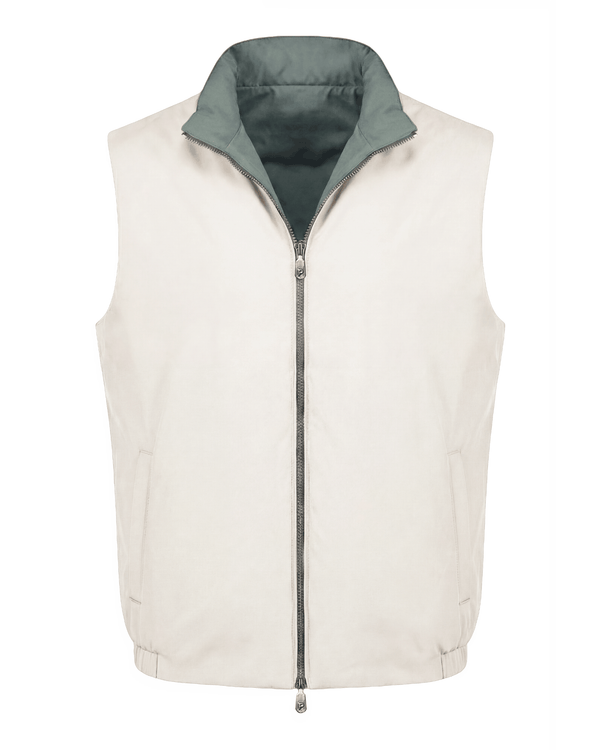 Men’s reversible body warmer in green and white, lightweight premium casual outerwear vest