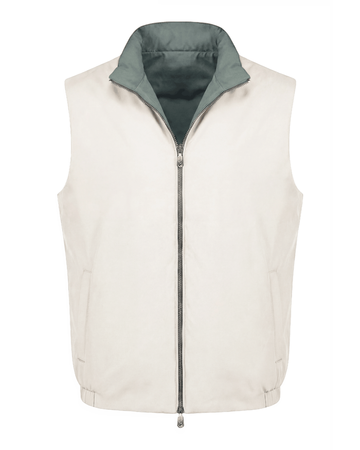 Men’s reversible body warmer in green and white, lightweight premium casual outerwear vest