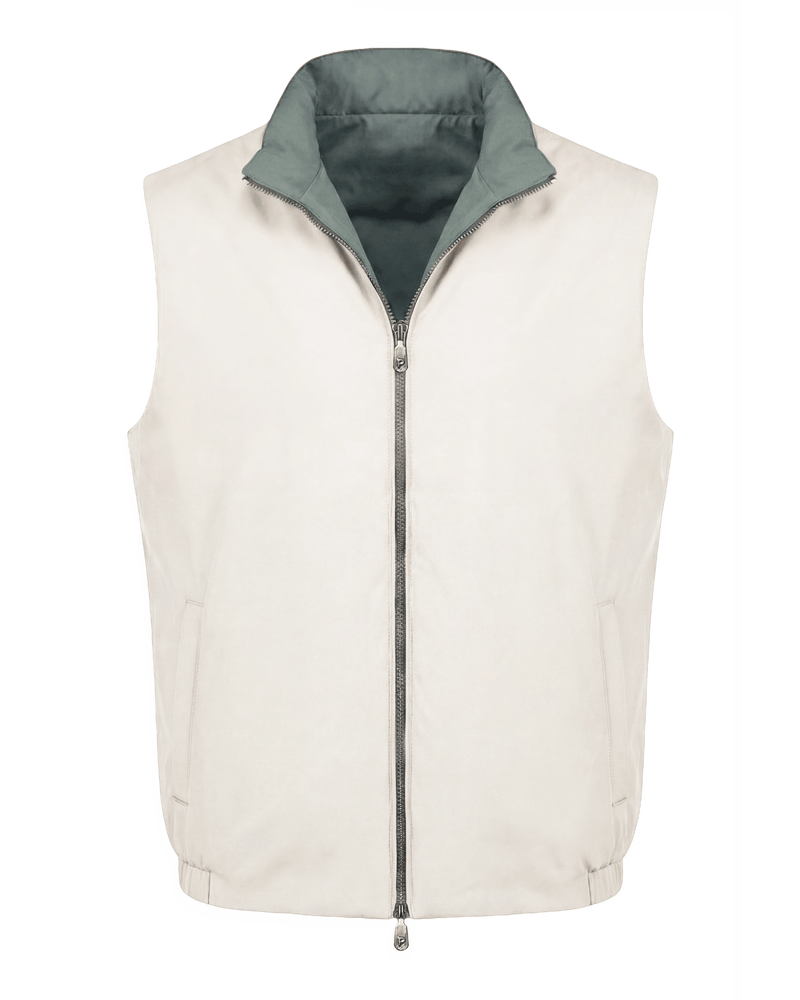 Men’s reversible body warmer in green and white, lightweight premium casual outerwear vest