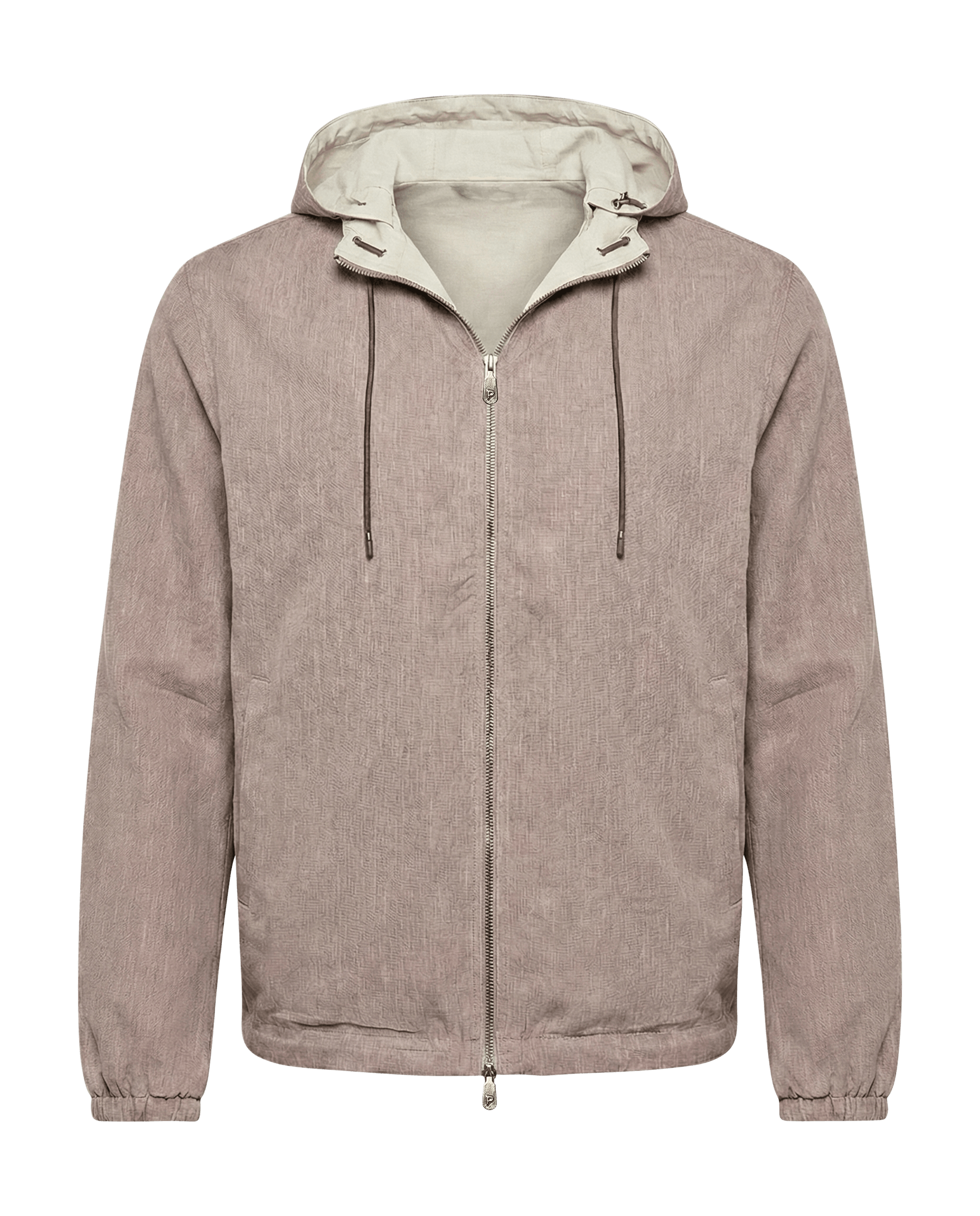 Brown jacket with a hood on a black background