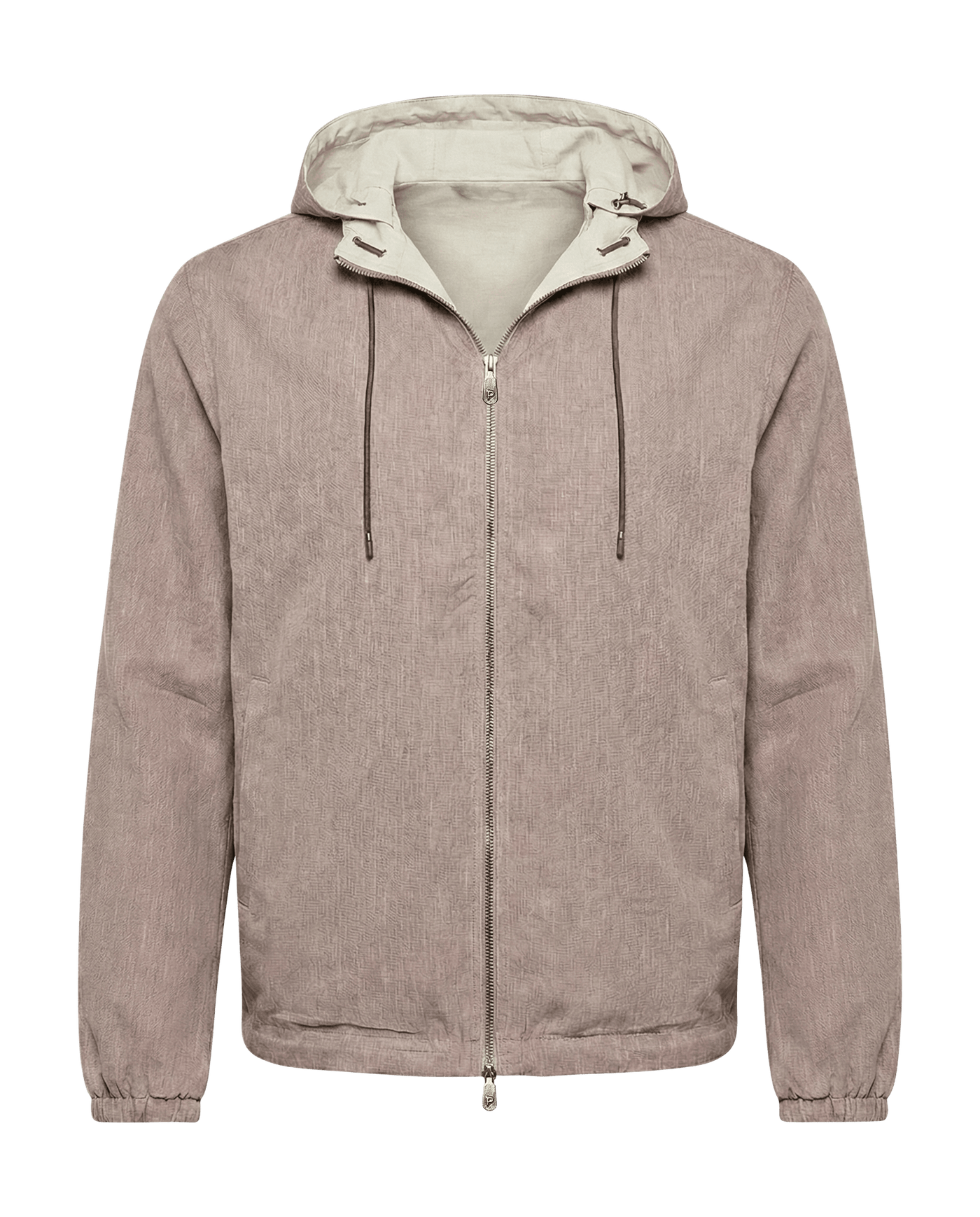 Brown jacket with a hood on a black background