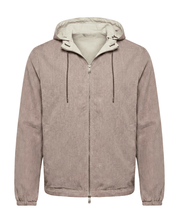 Brown jacket with a hood on a black background