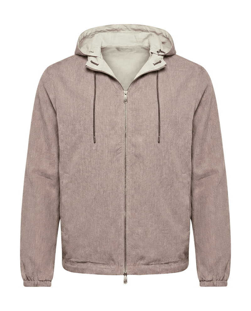 Brown jacket with a hood on a black background