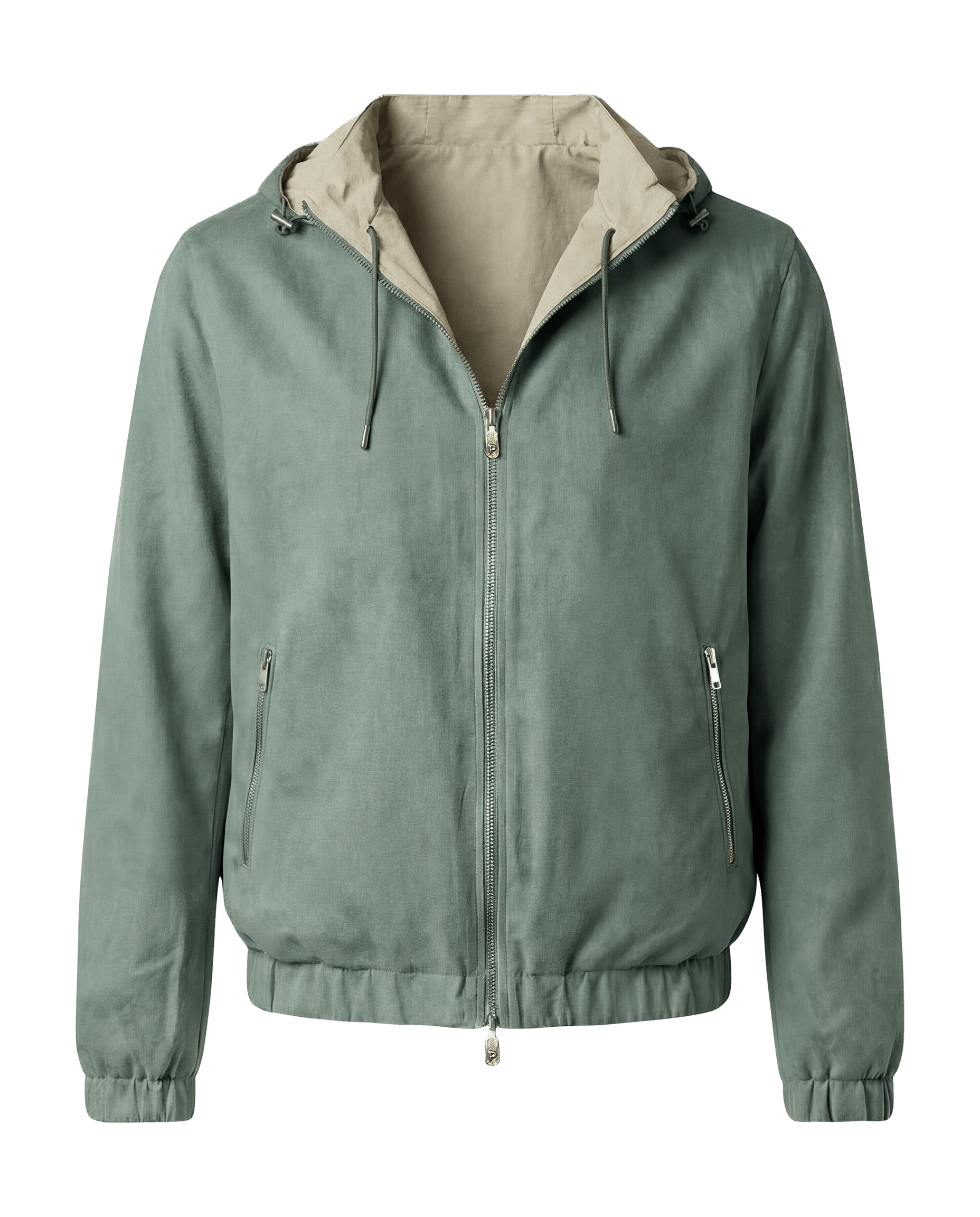 Green jacket with beige lining