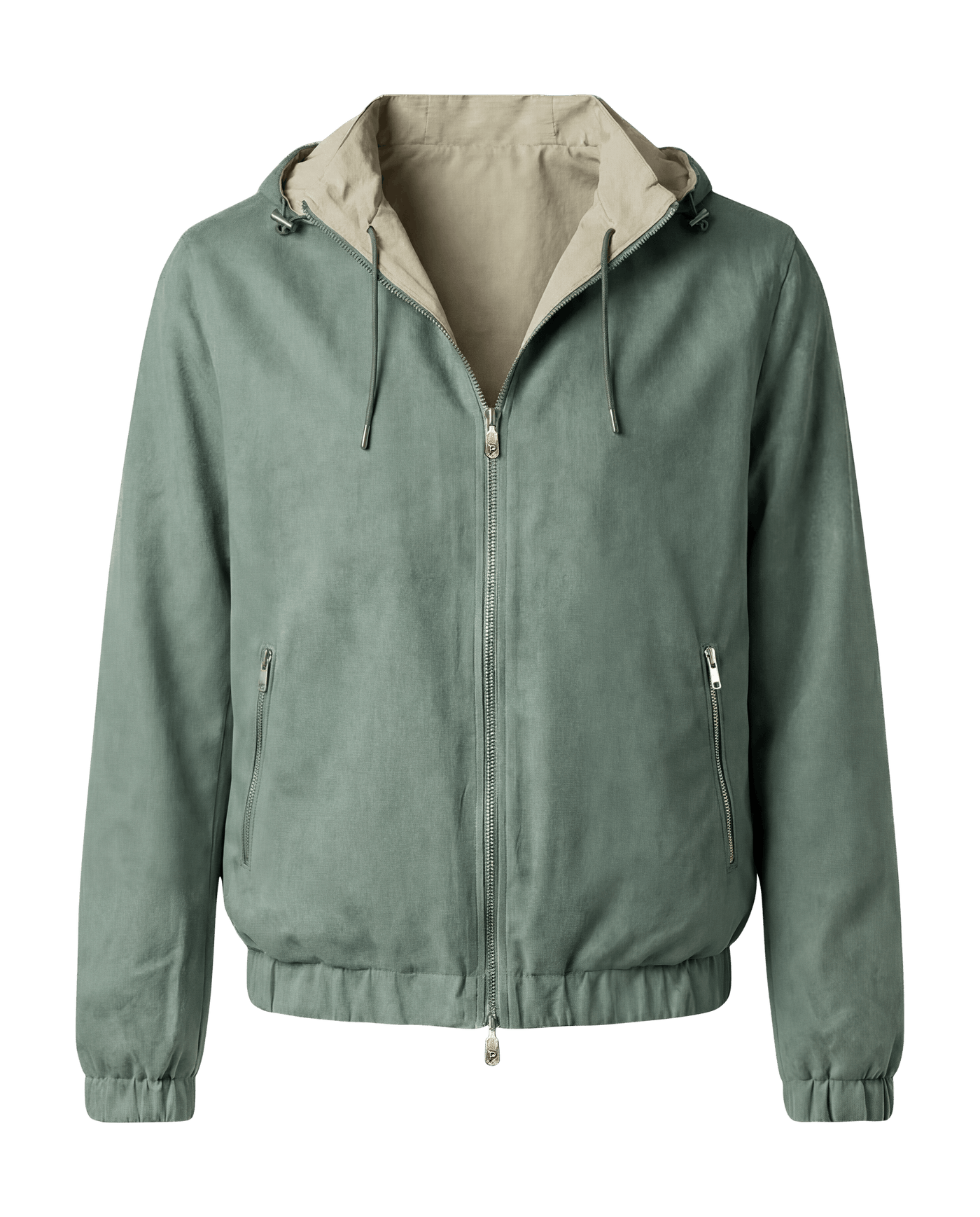 Green jacket with beige lining