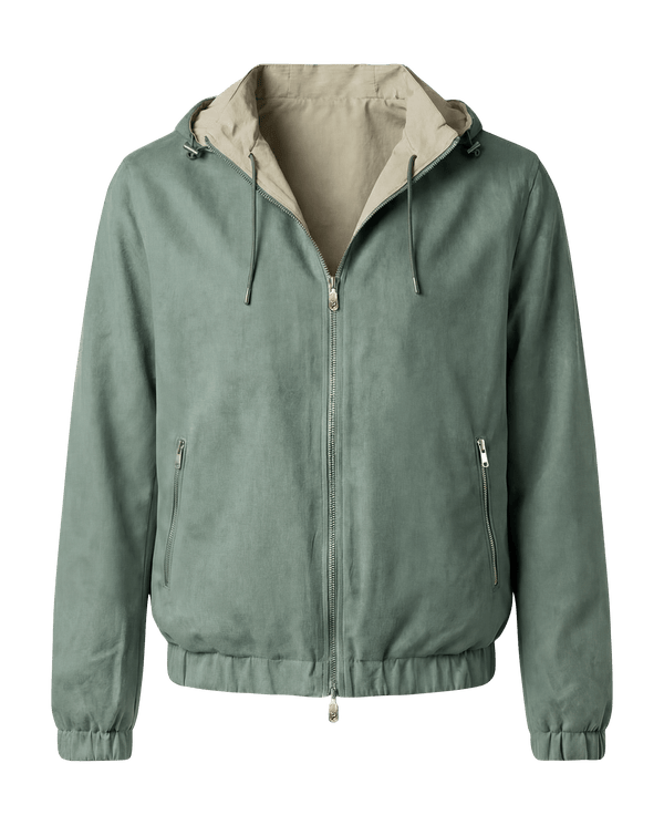 Green jacket with beige lining