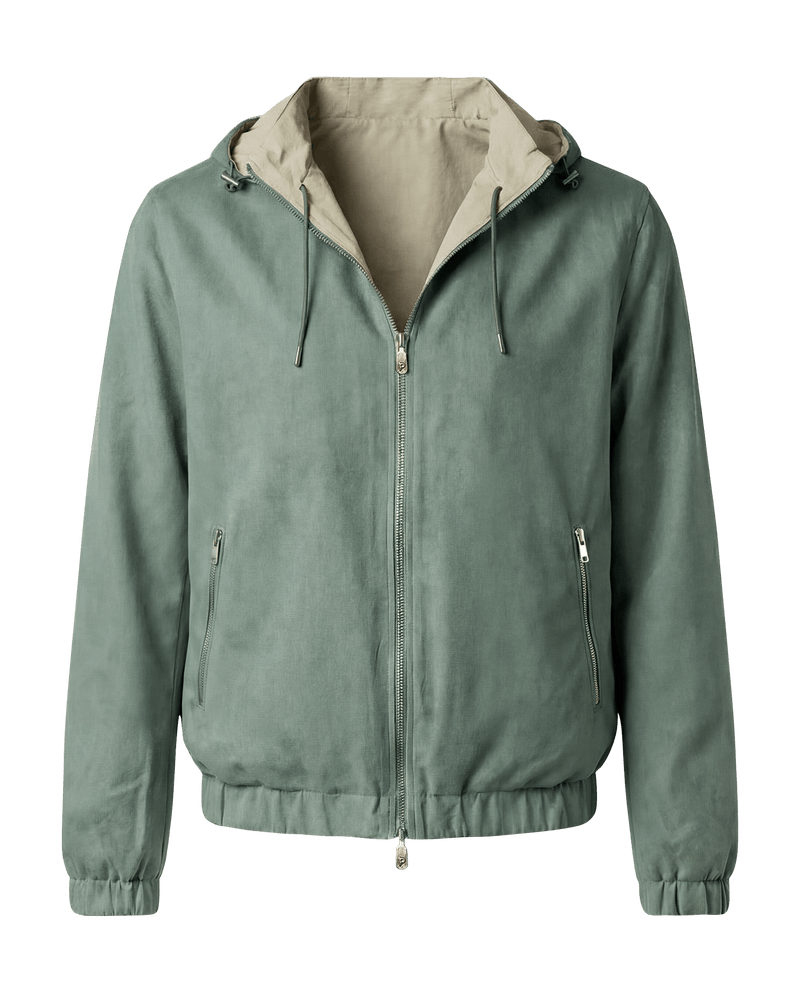 Green jacket with beige lining