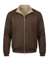 Brown jacket with beige collar on a black background