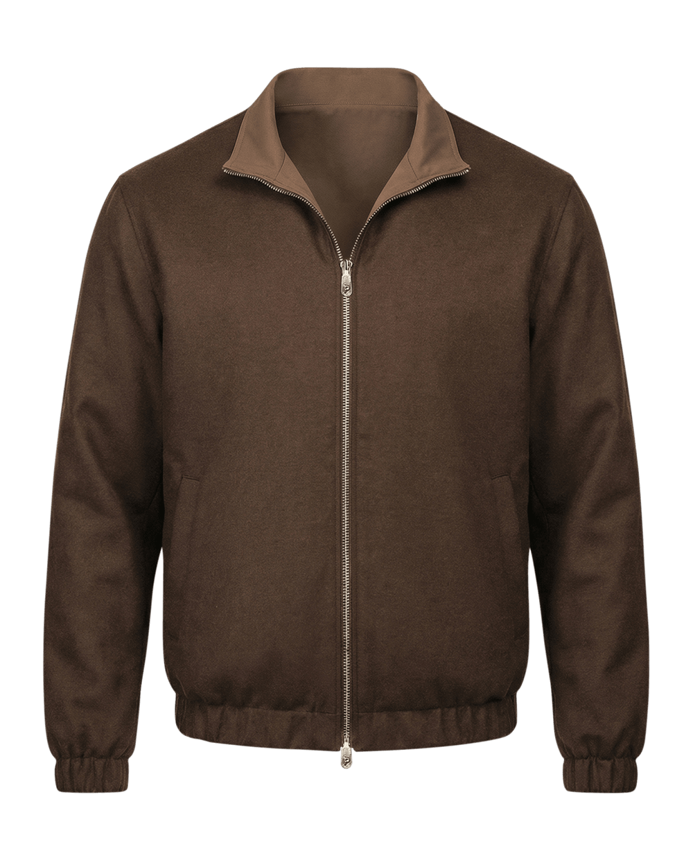 Brown jacket with a zipper on a black background
