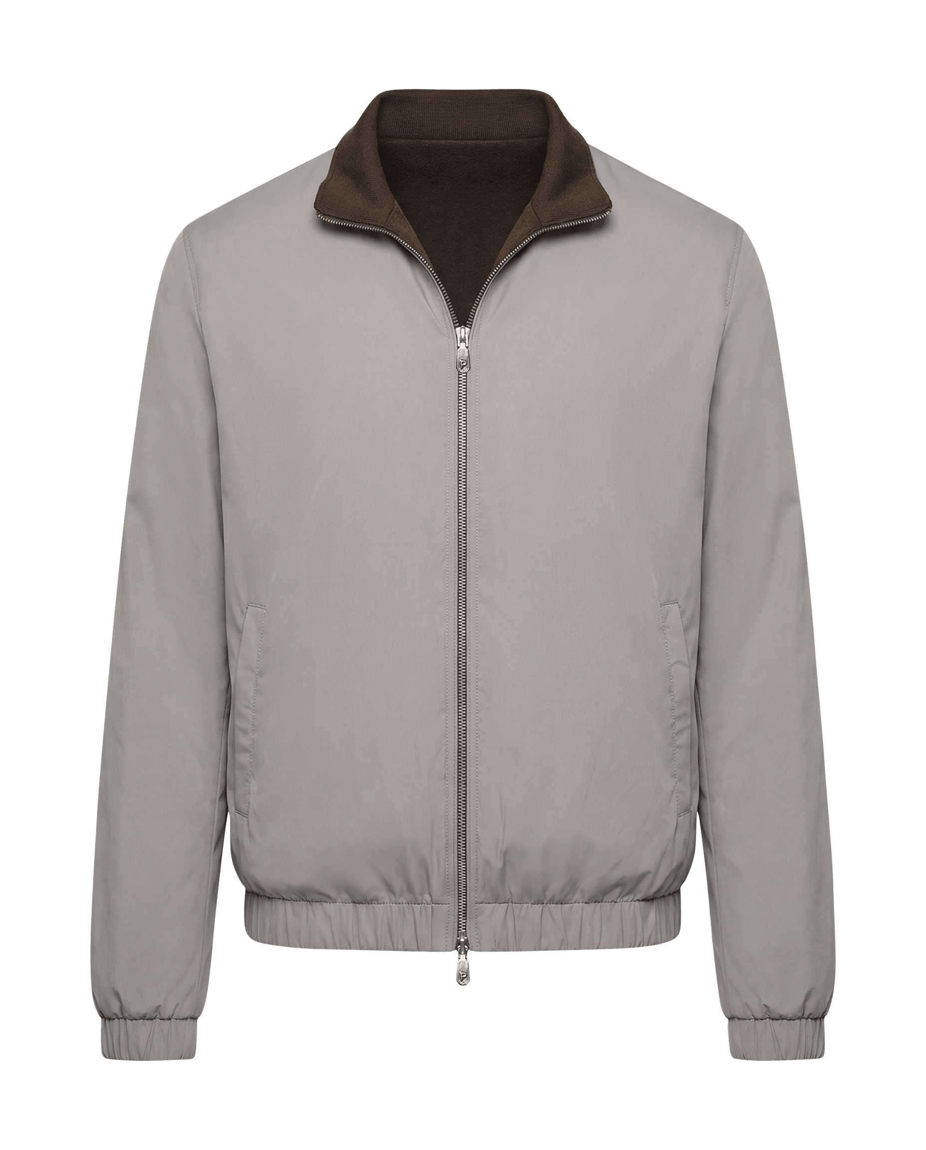 Gray jacket with brown collar
