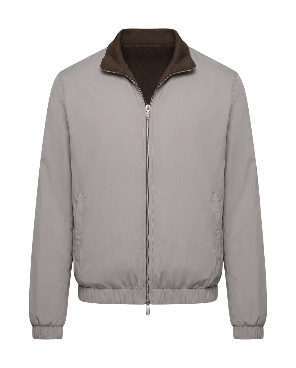 Gray jacket with brown collar