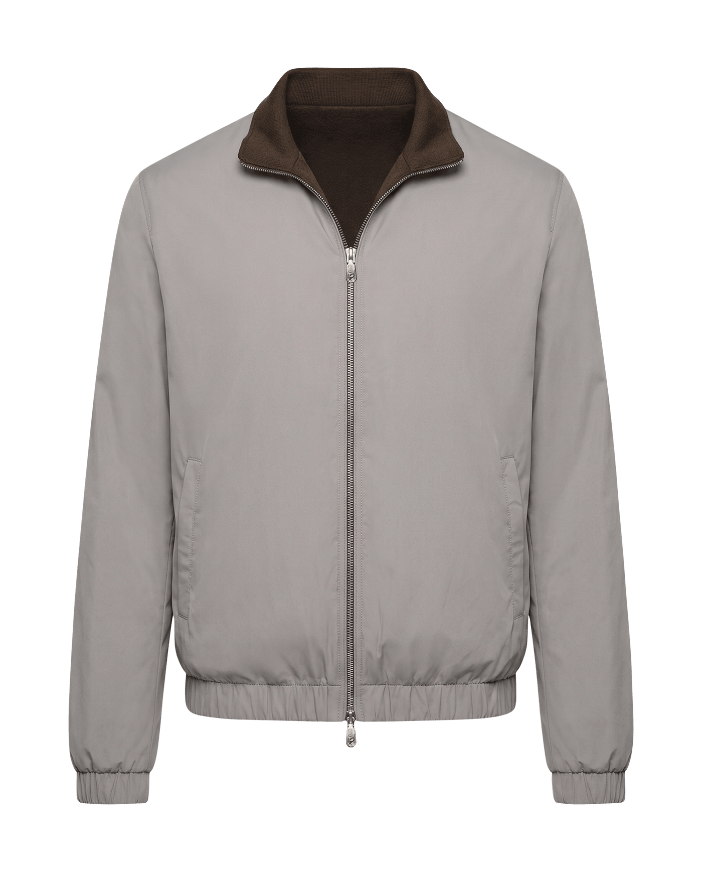 Gray jacket with brown collar