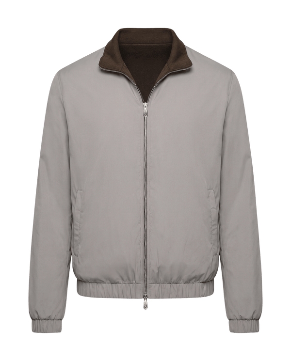 Gray jacket with brown collar