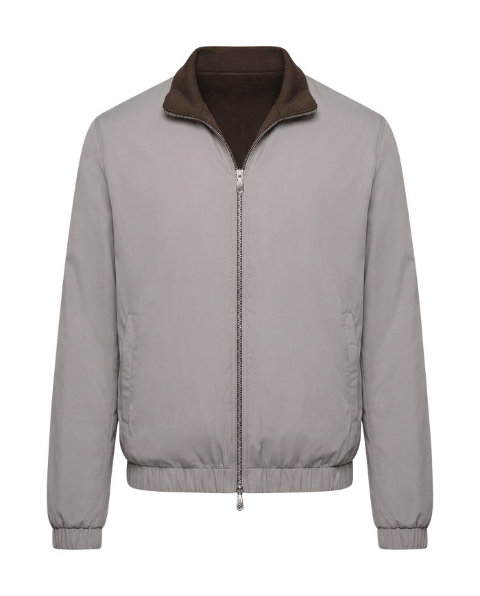Gray jacket with brown collar