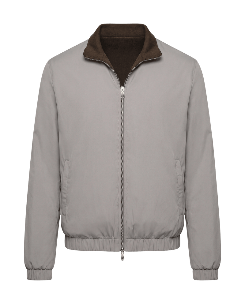 Gray jacket with brown collar