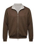Brown jacket with gray collar 