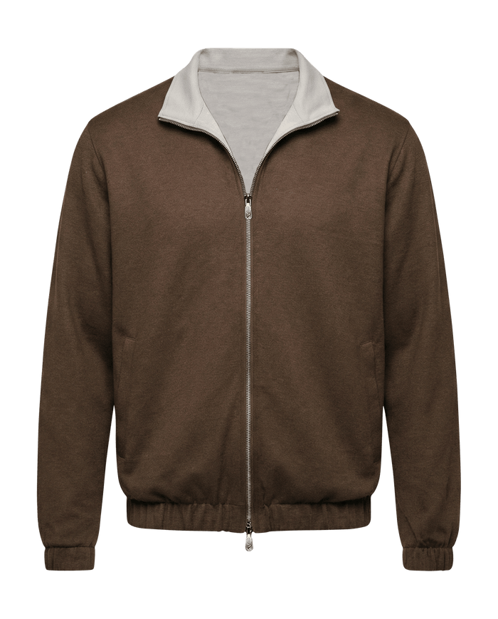 Brown jacket with gray collar 