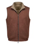 Brown vest with beige collar on a white background