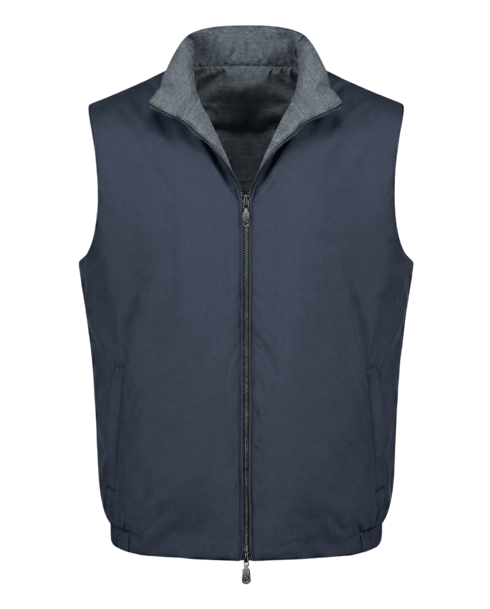 Navy blue vest with gray collar on a transparent background