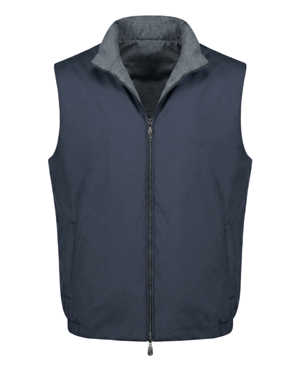 Navy blue vest with gray collar on a transparent background