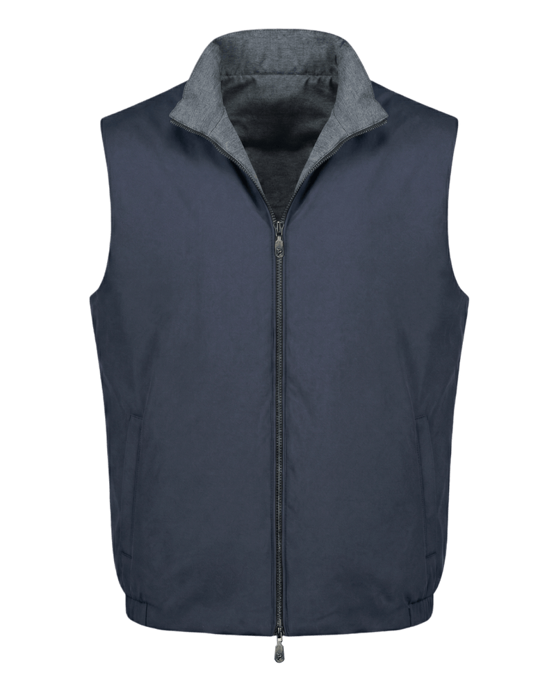 Navy blue vest with gray collar on a transparent background