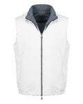 White puffer vest with gray collar on a white background