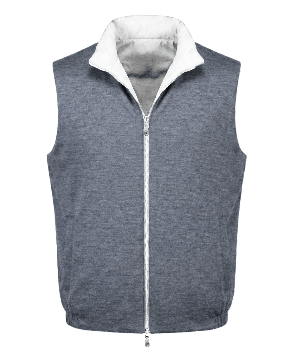 Gray vest with white lining on a black background