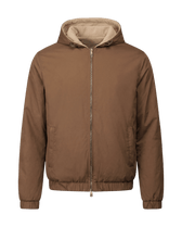 Brown jacket with a hood on a black background